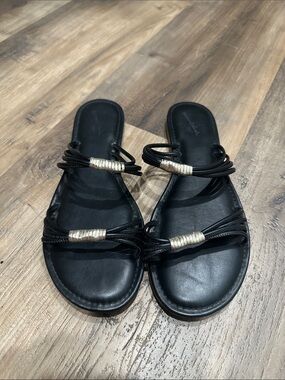 Universal Thread Black Slide Sandals with Silver Wrap Accents